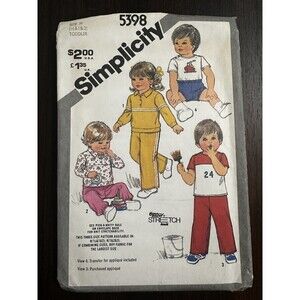 5398 Vintage Simplicity Sewing Pattern unisex Pullover Top Pants Shorts 1-3 1981